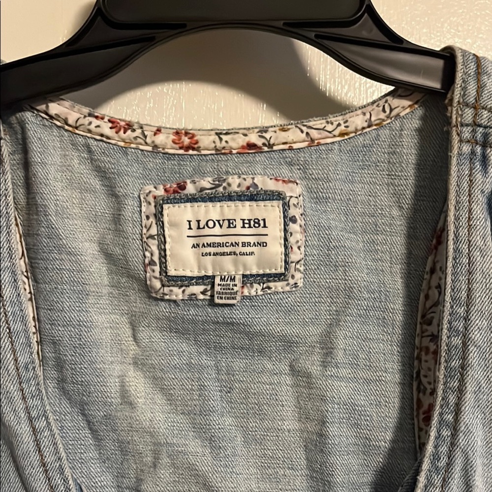 Hollister Light Blue Denim Vest with Floral Trim - Picture 2 of 3